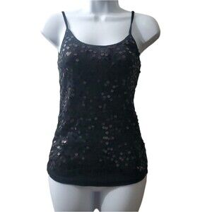 Vintage Old Navy Womens Iconic 2000s Y2k Sequined Spaghetti Strap Black Camisole